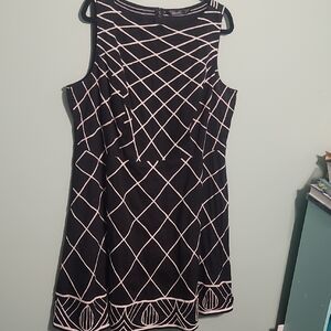 eShakti Black and White Geometric Mini Dress